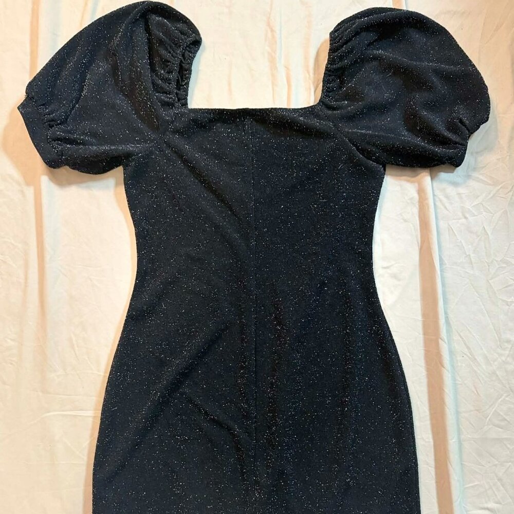 Ophelia Roe sparkly black elegant puffed short sleeve mini dress SIZE MEDIUM